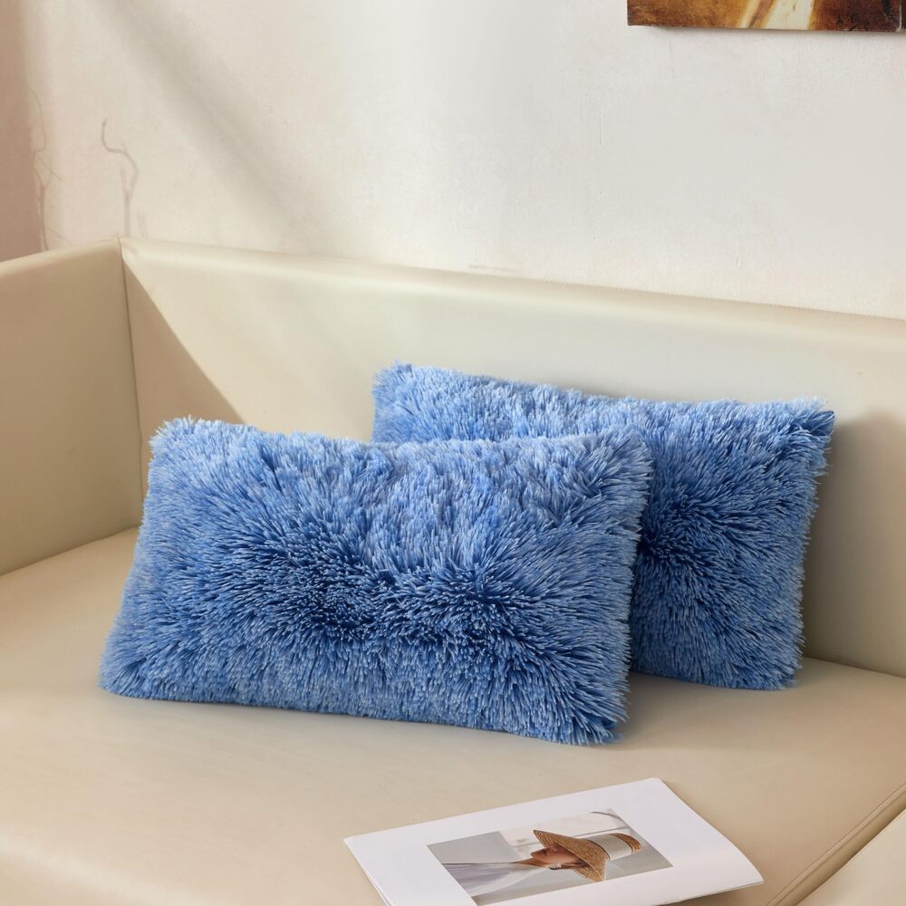 3552 12x20 Fluffy Faux Fur Lumbar Throw Pillow Covers Set of 2, Shaggy
